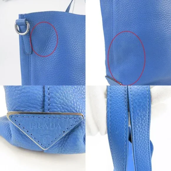 Prada Tote Leather Blue Silver Hardware 2-Way Shoulder Simple Large Capacity - Picture 5 of 9